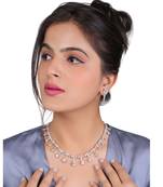 Mad Club Classic Style American Diamond Studded Rhodium White Silver-Plated Necklace Set With Earrings  for Women 