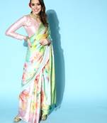 Multicolor Printed Satin Saree With Blouse