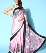 Pink Printed Satin Saree With Blouse