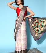 Beige Printed Satin Saree With Blouse