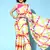 Cream printed satin saree with blouse