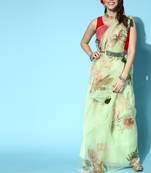 Light Green Printed Organza Saree With Blouse