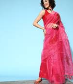Pink Printed Organza Saree With Blouse