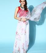Off White Printed Organza Saree With Blouse