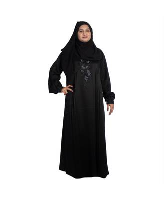 Black embroidered art silk abaya 1