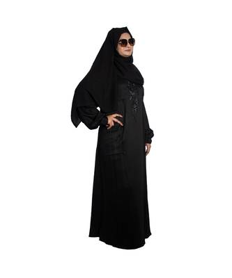 Black embroidered art silk abaya 4