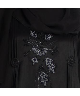 Black embroidered art silk abaya 5