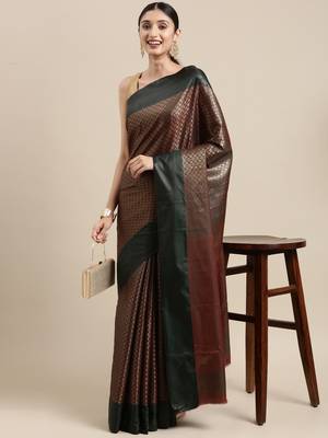 Olive Woven silk blend Saree With Blouse 1