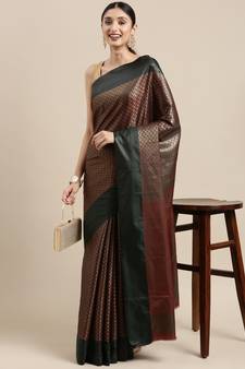 Olive Woven Silk Blend Saree With Blouse