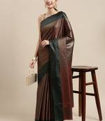 Olive Woven Silk Blend Saree With Blouse