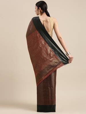 Olive Woven silk blend Saree With Blouse 2