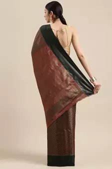 Olive Woven silk blend Saree With Blouse