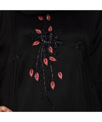 Black embroidered art silk abaya 5