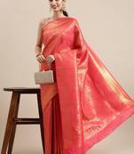 Crimson woven silk saree with blouse