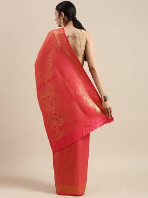 Crimson woven silk saree with blouse 2