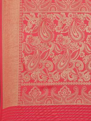 Crimson woven silk saree with blouse 4