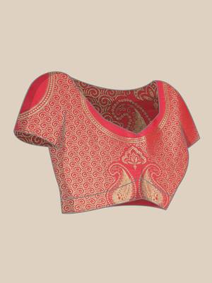 Crimson woven silk saree with blouse 5