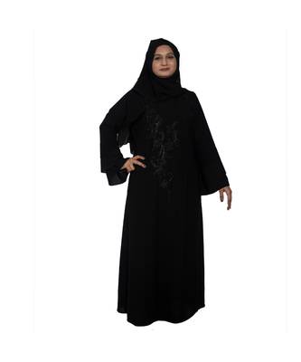 Black embroidered art silk abaya 1