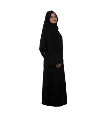 Black embroidered art silk abaya 3