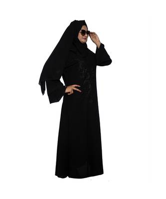 Black embroidered art silk abaya 4