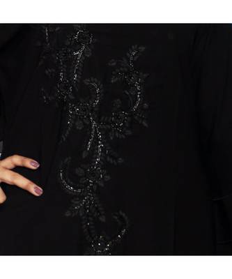 Black embroidered art silk abaya 5