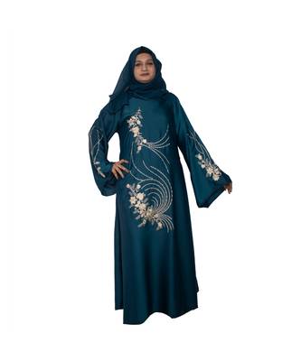 Cyan embroidered art silk abaya 1