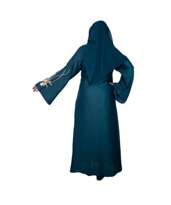Cyan embroidered art silk abaya 2