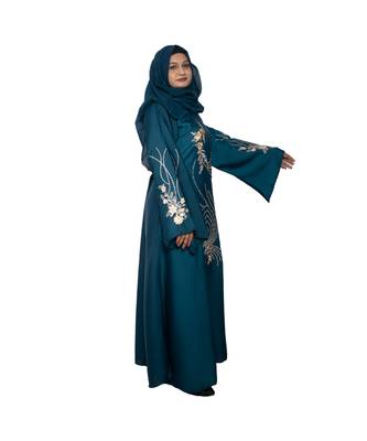 Cyan embroidered art silk abaya 3