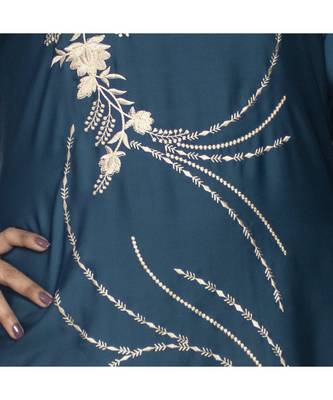 Cyan embroidered art silk abaya 5