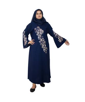 Blue embroidered art silk abaya 1