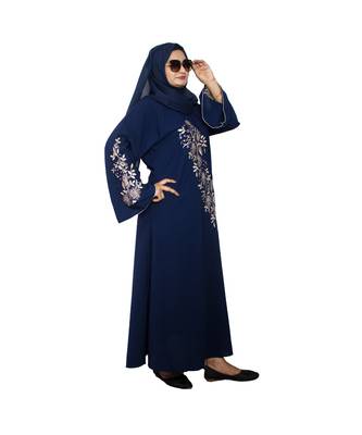 Blue embroidered art silk abaya 4