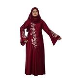 Maroon embroidered art silk abaya