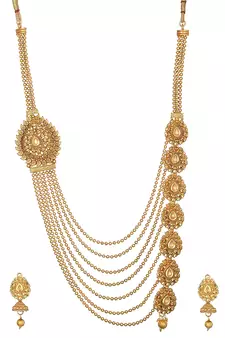 Multilayer Gold Tone Leaf Pattern Necklace set