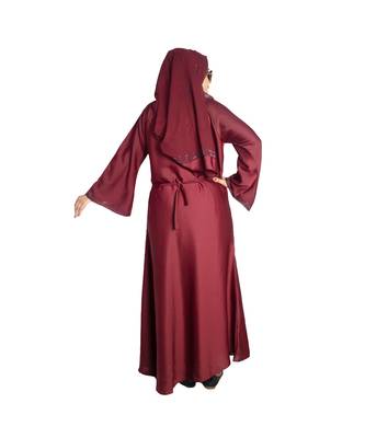 Maroon plain art silk abaya 2