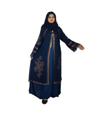 Blue embroidered art silk abaya 1