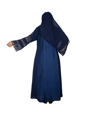 Blue embroidered art silk abaya 2