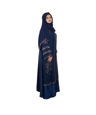 Blue embroidered art silk abaya 3