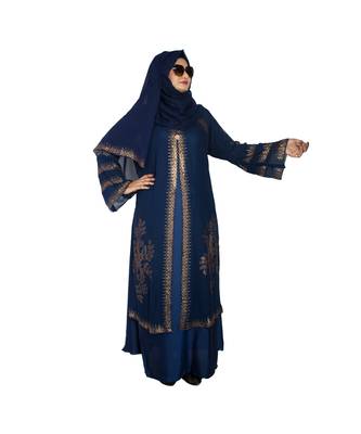 Blue embroidered art silk abaya 4