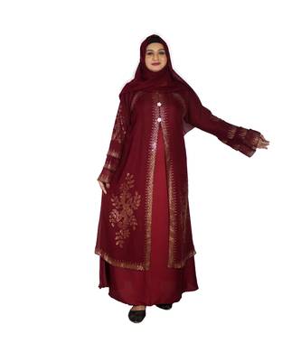Maroon embroidered art silk abaya 1