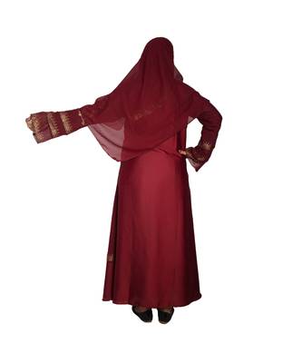 Maroon embroidered art silk abaya 2