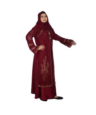 Maroon embroidered art silk abaya 3