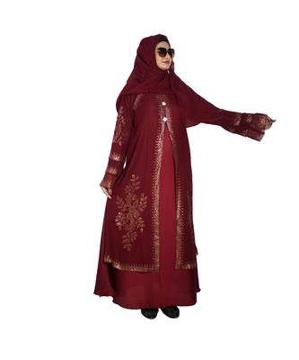 Maroon embroidered art silk abaya 4