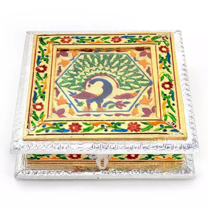 White Metal Pure Meenakari Work Dry Fruit Box