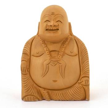 Good Luck Laughing Buddha in Fine Carved Wood 1