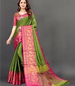 Women'S Designer Green Peacock Design Silk Heavy Border Saree With Unstitched Blouse