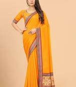 Yellow embroidered silk saree with blouse