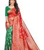 Red Printed Silk Blend Saree With Blouse