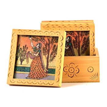 Unique Gemstone Painted Square Tea Coaster Set 1