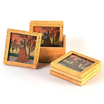 Unique Gemstone Painted Square Tea Coaster Set 2