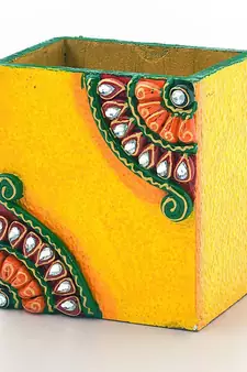 Decorative Kundan Meenakari Wooden Pen Stand